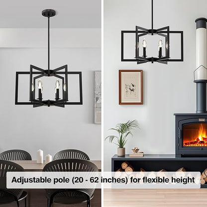 Modern Black Chandelier, 6-Light Geometric Dining Room Light Fixture, Industrial Pendant Lights Kitchen Island, Hanging Metal Farmhouse Chandeliers for Dining Room Entryway Foyer Bedroom Kitchen