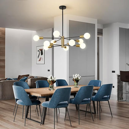 Sputnik Chandeliers Modern Black and Gold Chandeliers 10-Light Mid Century Farmhouse Chandelier Ceiling Light Fixture Height Adustable Pendant Light for Kitchen Island Living Room Dining Room