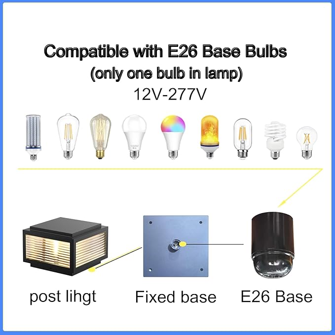 Outdoor Post Light 10X10 in, Column Light,Wired Lantern Column Lamp 110-240V(12-36V Replace Bulb),Garden Light,IP54 Waterproof, Base E26,LED Post lamp,Fence Post caps