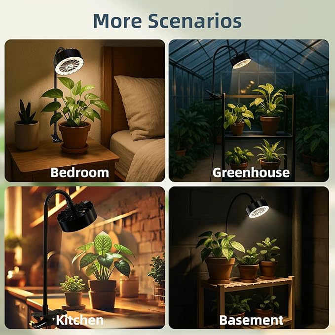 Full Spectrum LED Grow Light with Built-in Cooling Fan, Clip on Plant Lights for Indoor Plants, 2/4/8/12H Auto Timer, 3 Dimmable Levels, CRI 90+ Lamp for Plant Shelves & Succulents 1 Pack