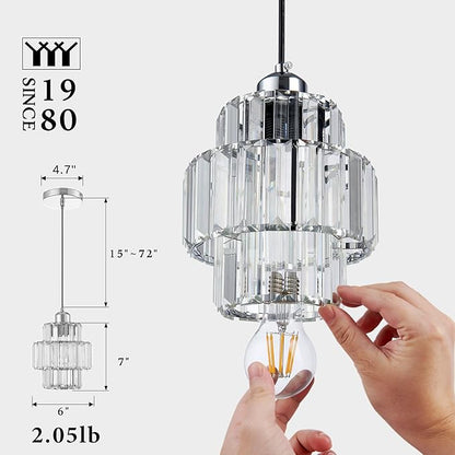 Modern Crystal Chandelier, 6"x7" Classic Crafted Pendant Light, Glass & Metal Hanging Light for Innovative Small Space Use in Dining Room, Kitchen Island, Bedroom, Living Room - Obsidian