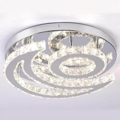 15.7" Modern LED Ceiling Light Flush Mount Crystal Chandelier Light Fixture Round Moon Shape Modern Chandeliers for Living Room Bedroom Bathroom Hallway(3 Color Changable)
