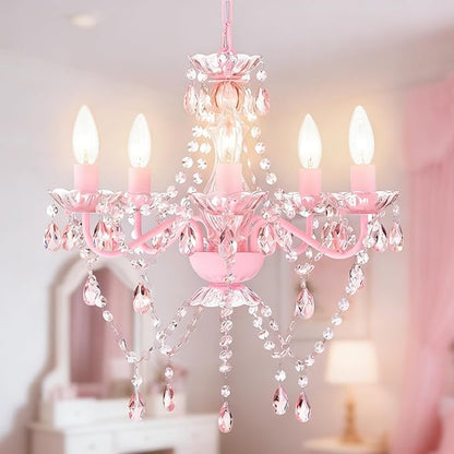 Small Pink Chandelier for Girls Room 5 Light Pink Acrylic Crystal Chandeliers Small Kids Chandelier for Bedroom