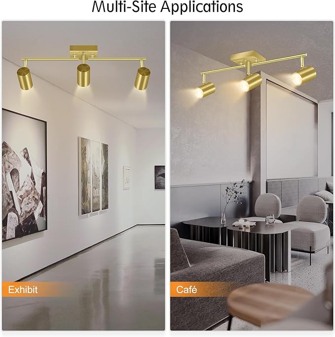 AUQUEE 3 Light Track Lighting Fixtures Ceiling, Gold Kichen Track Lighting, Rotatable Light Heads, Adjustable Modern LED Track Lights for Kitchen/Living Room/Hallway/Bar,GU10 Bulb Not Included