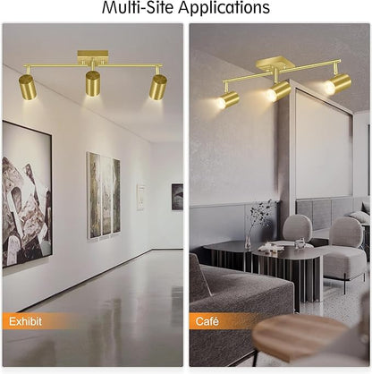 AUQUEE 3 Light Track Lighting Fixtures Ceiling, Gold Kichen Track Lighting, Rotatable Light Heads, Adjustable Modern LED Track Lights for Kitchen/Living Room/Hallway/Bar,GU10 Bulb Not Included