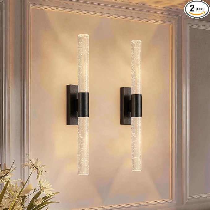 camuucci Battery Operated Wall Sconces Set of 2 Rechargeable Battery Powered Wall Light with 12000mAh Not Hardwired Dimmable Wall Lamp Fixtures for Bedroom Living Room Black 20.9 Inches