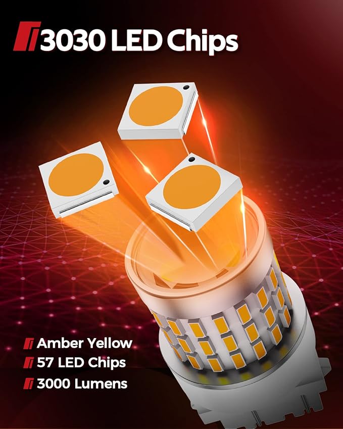 Torchbeam LED Turn Signal Bulb, Upgraded 3157 LED Bulbs Amber, 500% Brighter 3156 3157A 3457A 4057 4157 3157na Bulb 57-SMD LED Chipset with Projector Len for Blinker Marker Parking Lights (2 Pcs)