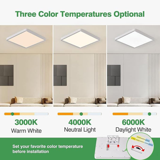 2 Pack 20 Inch Large LED Flush Mount Ceiling Light, 45W, 4500LM, Selectable 3000K/4000K/6000K CCT, White Square Flat Panel Light, Low Profile, Fits Hallway, Kitchen, Bedroom, Laundry Room