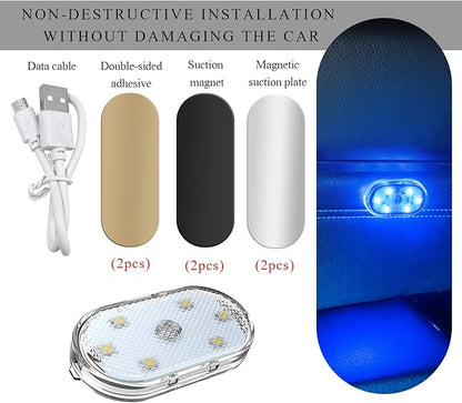 Wevdn 2 PCS Car LED Lights Interior Wireless, Magnetic Car Ambient Lighting with 6 Bright LED Lamp Beads, Portable USB Rechargeable Vehicle Interior Led Night Light for Car (Colorful)