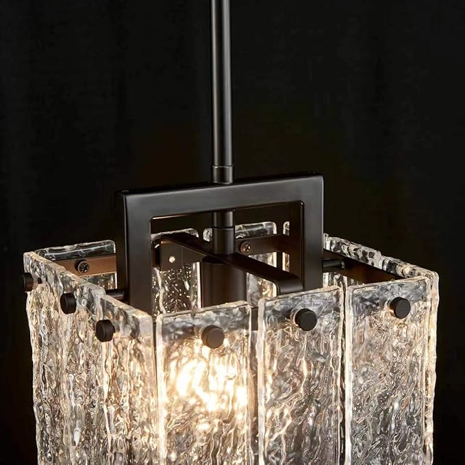 Shrine Lighting Black Chandeliers, Modern Glass Pendnat Light for Dining Room, D6.3''×H19.5'', Adjustable 50.8'', 1 x E12 Sockets, Glass LampShade & Black Finish Frame