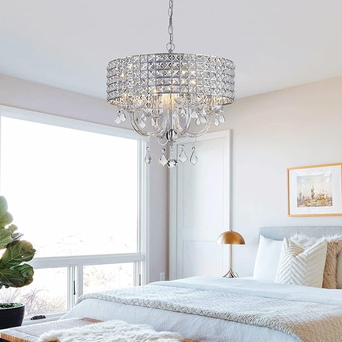 Saint Mossi 4-Lights K9 Crystal Chandelier Modern Chandelier Light Fixture, Crystal Pendant Light Fixture Modern Ceiling Light Fixtures,H17 x D18,Chain Adjustable