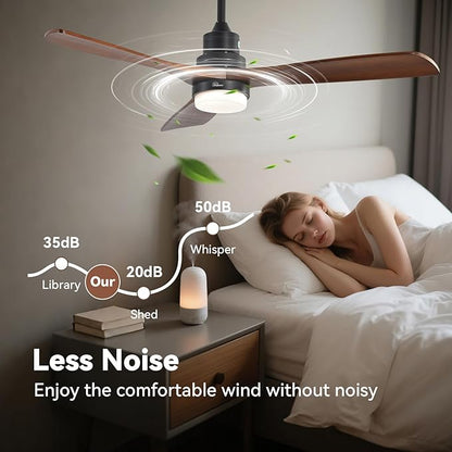 Sofucor 52 Inch Ceiling Fans with Lights and Remote, Low Profile Ceiling Fan with Light Dimmable/Timer, Modern Flush Mount Ceiling Fan 6-Speed Reversible DC Motor for Bedroom Living room Outdoor
