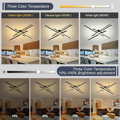 Black Modern LED Ceiling Light Fixtures with Remote 3000K/4500K/6000K Close to Ceiling Lights Creative Design Ceiling Lamp for Bedroom Kitchen Living Room Dining Room (64W, 4 Lights)