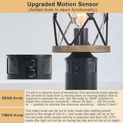 Motion Sensor Outdoor Post Lights, 4 Lighting Modes Lamp Posts Outdoor Lighting, Dusk to Dawn Waterproof Aluminum Post Lights Fixtures Pole Light for Outside Patio Yard Garden Fence Yard