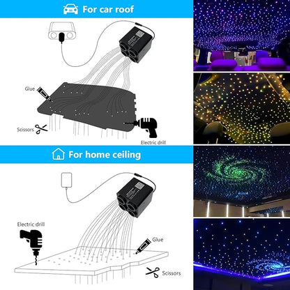 AKEPO 36W 4 Color Twinkle Fiber Optic Starlights Headliner Lights Kit, Optical Fibers Music Sync Bluetooth APP Control Starlight Kit, 1600pcs*13.1ft