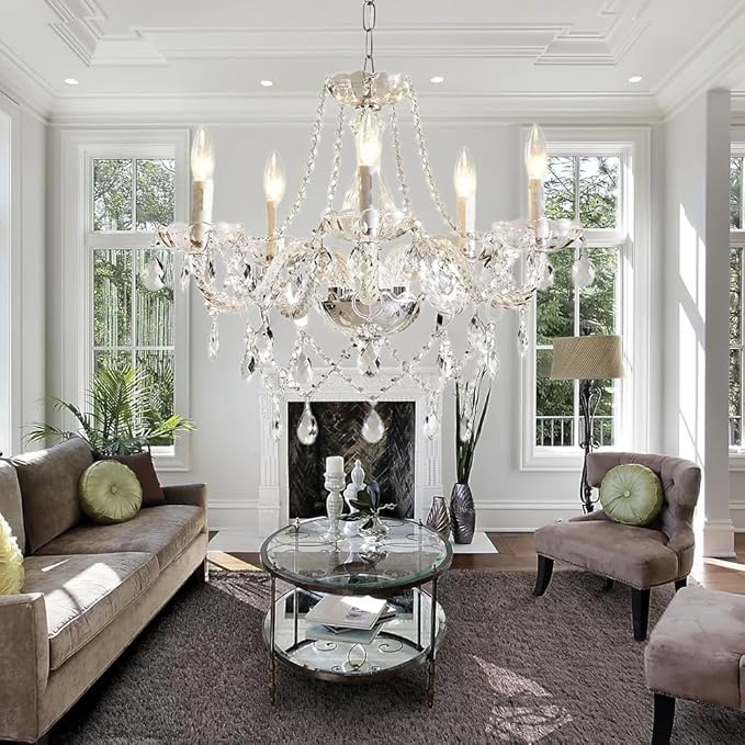 Farmhouse Crystal Chandelier Hanging Pendant Light Fixture, Modern 5 Lights K9 Crystal Ceiling Lighting Fixture for Dining Rooms ﻿Kitchen Island Living Room Bars
