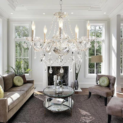 Farmhouse Crystal Chandelier Hanging Pendant Light Fixture, Modern 5 Lights K9 Crystal Ceiling Lighting Fixture for Dining Rooms ﻿Kitchen Island Living Room Bars