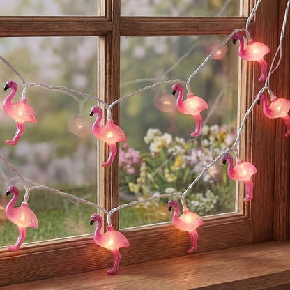 GOOTHY 8.5Ft Pink Flamingo String Lights, Summer Patio Outdoor String Lights with 10 Mini Flamingo Lights, Plug in Decorative Fairy Lights UL Listed for Bedroom Party Birthday Wedding Holiday Decor
