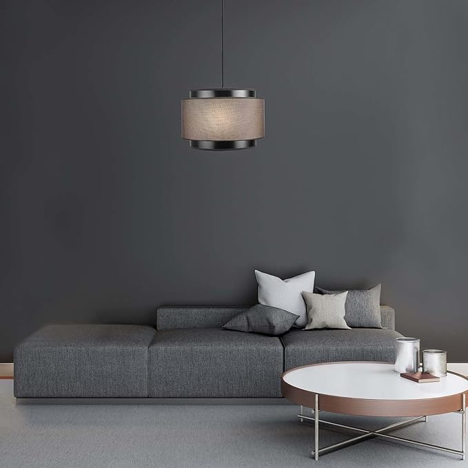 Globe Electric 61189 2-Light Pendant Light Fixture, Matte Black, Linen Outer Shade, Fabric Cord, Dining Room Fixture, Kitchen Island Lighting, Living Room Pendant Light, Hanging Lights for Bedroom