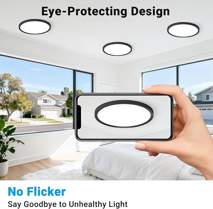 LED Flush Mount Ceiling Light,7Inch 15W,3000K/3500K/4000K/5000K/6500K 5 Color Temperatures Ceiling Light Fixture for Kitchen Porch Hallway Bedroom Bathroom and Closet,Black