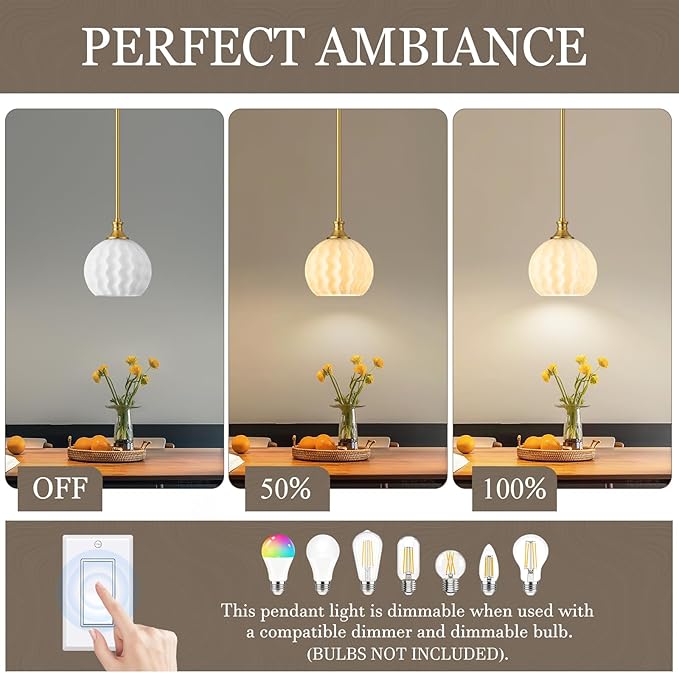 Brushed Gold Pendant Lights Kitchen Island 2 Pack, 7.3" Modern Pendant Light Fixtures with Frosted Milk Glass Shade, Globe Hanging Lighting for Kitchen Sink Bathroom Hallway, E26 Base