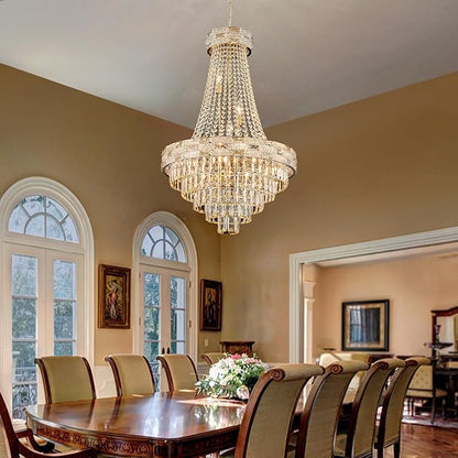 12-Light Gold Crystal Chandeliers,Empire Chandelier Light Fixture Modern High Ceiling Hanging Chandelier for Entryway,Foyer,Staircase,Hallway,Living Room(H36 x D23.2)