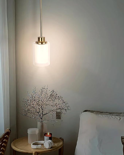 1-Light Mini Pendant Light Fixtures, 2-Pack Modern Hanging Ceiling Lighting, Adjustable Height, Gold Pendant Lamp with Dual Glass for Kitchen Island Bedroom