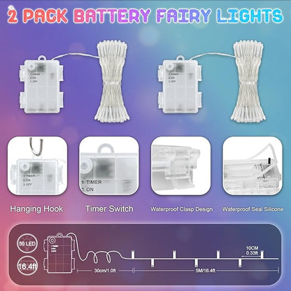 Christmas Lights Outdoor with Timer, Battery Operated Christmas Lights 16.4ft 50LED Christmas Decorations for Small Mini Christmas Tree Multicolor