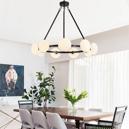 Modern Chandelier,Large Black Wagon Wheel Chandelier,Sputnik Pendant Light Fixture Over Table,Glass Globe Chandelier for Dining Room and Living Room