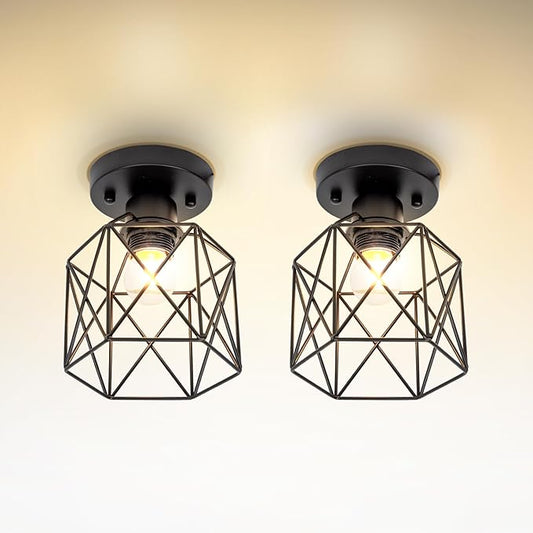 ASD Black Semi Flush Mount Ceiling Light Fixture - 5.7" E26 120V ETL Modern Light Fixtures Ceiling Mount, Semi Flush Mount Chandelier for Entryway, Bedroom, Foyer Lighting Fixtures 2 Pack
