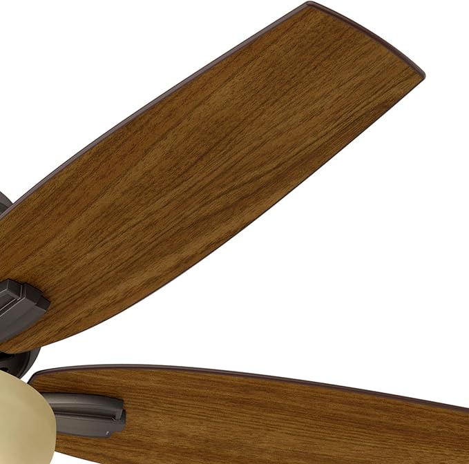 Hunter 52 inch Indoor Ceiling Fan with LED Light - Bronze Ceiling Fan with Pull Chain, For Bedroom or Living Room, Low Profile Flush Mount, No Remote, 5 Blades - Newsome 53314, Premier Bronze