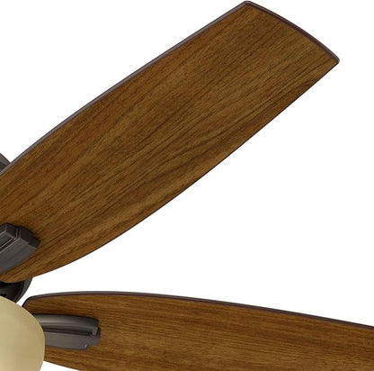 Hunter 52 inch Indoor Ceiling Fan with LED Light - Bronze Ceiling Fan with Pull Chain, For Bedroom or Living Room, Low Profile Flush Mount, No Remote, 5 Blades - Newsome 53314, Premier Bronze