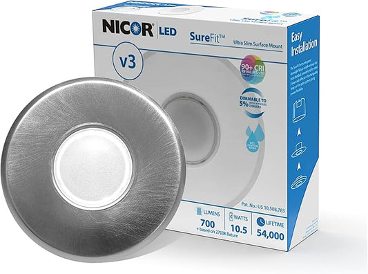 SureFit(v3) LED Flush Mount Ceiling Light, 3000K with Round Nickel Trim (DLF301203KRDNK)