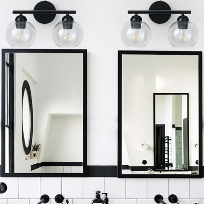 Black Bathroom Light Fixtures, 2 Light Bathroom Vanity Light with Globe Glass Shades, Modern Farmhouse Vanity Lights Over Mirror, Matte Black Wall Lights for Bedroom Restroom, E26 Socket