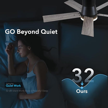 42 Inch Ceiling Fans with Lights and Remote,Flush Mount Black Ceiling Fan with 5 Blades,6 Speed Reversible DC Motor,3CCT Dimmable LED-Low Profile Design for Bedroom, Living room & Covered Outdoor