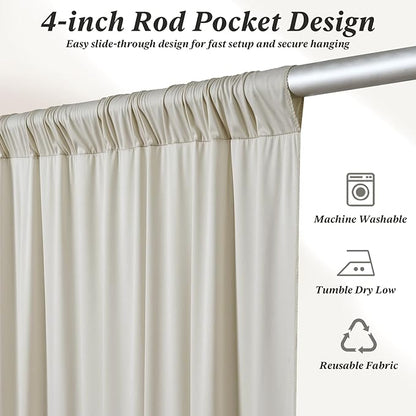 10 ft x 10 ft Wrinkle Free Beige Backdrop Curtain for Parties, 2 Panels 10ft Polyester Beige Photo Backdrop Drapes for Graduation Birthday Wedding Party Stage Curtains