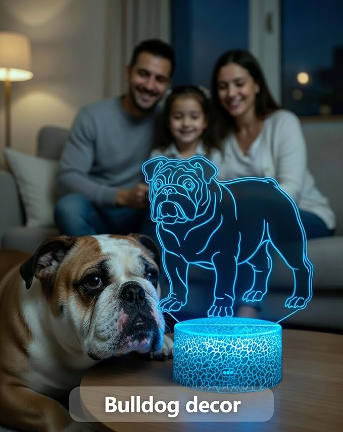 Bulldog Night Light, 16 Colors Changing Dimmable with Remote, Bulldog Memorial Gifts for Loss of Dog, Bulldogs Lamp Home Room Office Decoration
