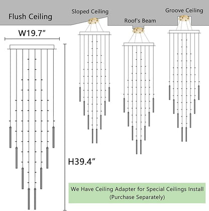 HAIXIANG W20 x H40 Crystal Glam Chandelier Long Light Chandeliers with Dimmable Light Bulbs High Ceiling Light Fixtures for Foyer Entryway Living Room Stair Gold