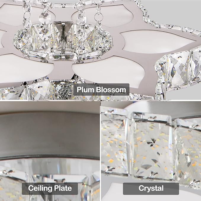 CLAIRDAI 16.1" Crystal Ceiling Light Fixture Modern Crystal Chandelier Flower LED Chandeliers Flush Mount Ceiling Light for Bedroom Dining Room Living Room (6500K Cool White)