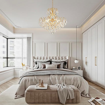 Crystal Candle Chandelier Pendant Flushmount Ceiling Light Modern Lighting Fixture for Bedroom Hallway Bar Kitchen Bathroom, H 16.9" x W 22.8", Gold, E12 Base