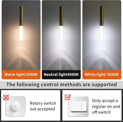 3 Pack Gold Linear LED Pendant Lights, Modern Minimalist Hanging Light Fixtures, Bubble Acrylic, 3 Color 3000K/4500K/6500K, Ceiling Chandeliers Lights for Kitchen Island, Dining Room, Bedroom, Bar