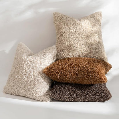 MIULEE Pack of 2 Faux Fur Throw Pillow Covers 20x20 Inch Neutral Oatmeal Boucle Decorative Sherpa Pillow Covers Fuzzy Accent Soft Sheepskin Fleece for Boho Home Decor Sofa Living Room Couch Bed