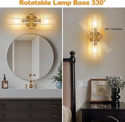 Battery Operated Wall Sconces Set of 2, 330° Rotation 3000K-6000K Dimmable Wireless Wall Sconce with Clear Glass Gold 10400mAh USB Rechargeable Wall Lights with Remote Bulbs Included 2 Pack