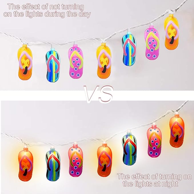 8.5Ft Tropical Beach Themed Decorations Slipper LED String Lights with 10 Colorful Flip Flop, Outdoor Beach Flip Flop String Lights for Summer Camp Tent Wedding Holiday Party Garden Bedroom Decor