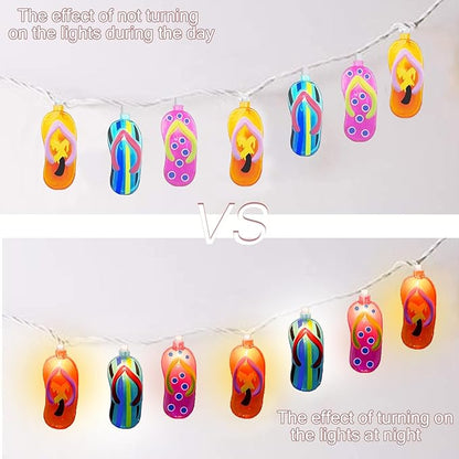 8.5Ft Tropical Beach Themed Decorations Slipper LED String Lights with 10 Colorful Flip Flop, Outdoor Beach Flip Flop String Lights for Summer Camp Tent Wedding Holiday Party Garden Bedroom Decor