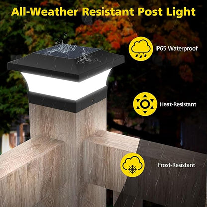 T-SUN Solar Post Lights, Outdoor Waterproof Solar Post Cap Lights for 4X4, 5X5, 6X6 Wooden Posts，6000K White LED Lighting, Deck, Patio Garden Decor or Fence(6 Pack)