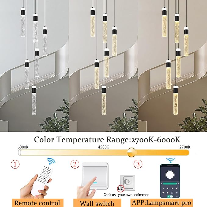 6-Lights Modern Crystal Column Chandelier for Living Room Foyer Long Crytsal Chandeliers Pendant Lighting Flush Mount Hanging Light Fixture for Living Room Foyer Entryway