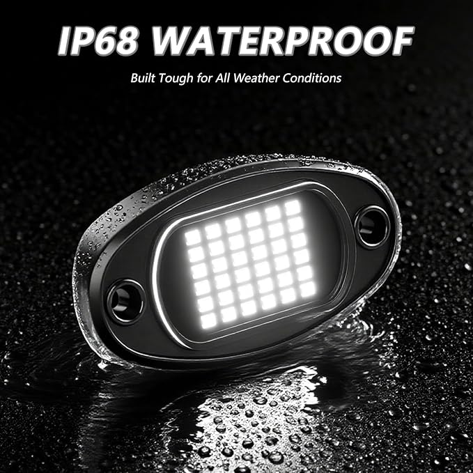 Rock Lights Ultra Bright LED Neon Underglow Lights Waterproof for Trucks Pickup SUV UTV ATV RZR Car Boats Motorcycle (White, 4 Pods)
