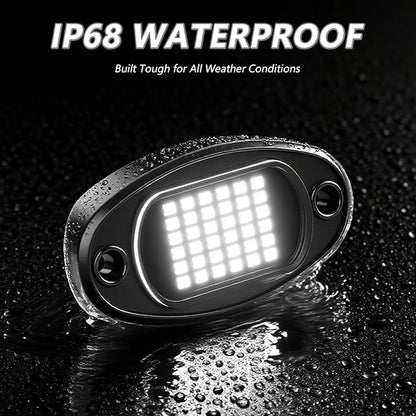 Rock Lights Ultra Bright LED Neon Underglow Lights Waterproof for Trucks Pickup SUV UTV ATV RZR Car Boats Motorcycle (White, 8 Pods)