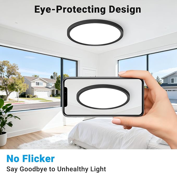 2 Pack LED Flush Mount Ceiling Light,15Inch 30W,3000K/3500K/4000K/5000K/6500K 5 Color Temperatures Ceiling Light Fixture for Kitchen Porch Hallway Bedroom Bathroom and Closet,Black